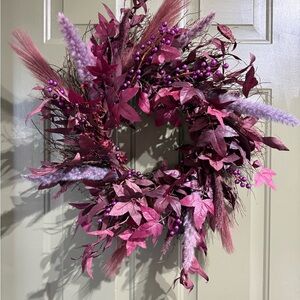 Boho Moody Fall Wreath with Burgundy Pampas, Purple Berries & Eucalyptus – 22”